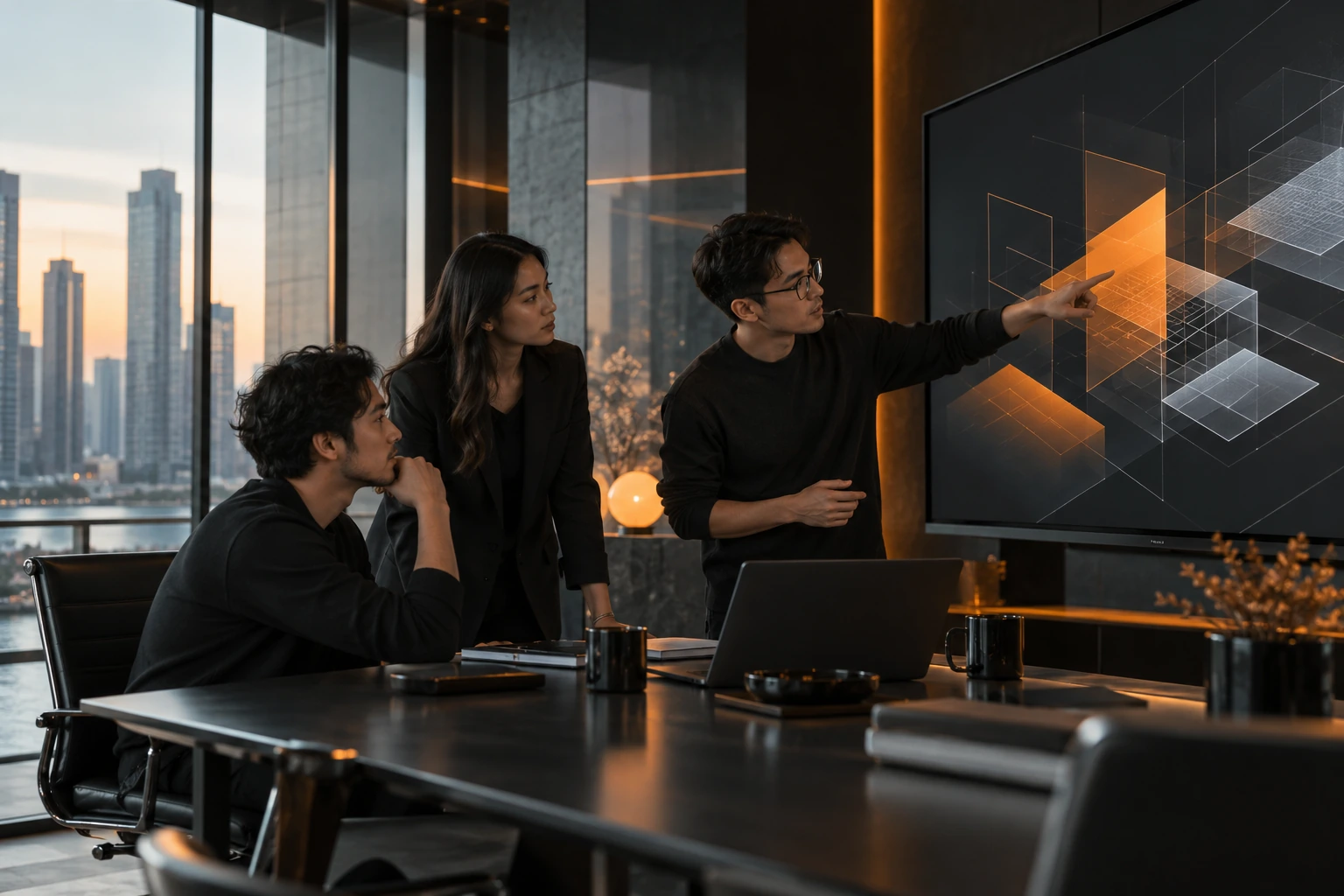 Illustrative scene of technology consultants collaborating